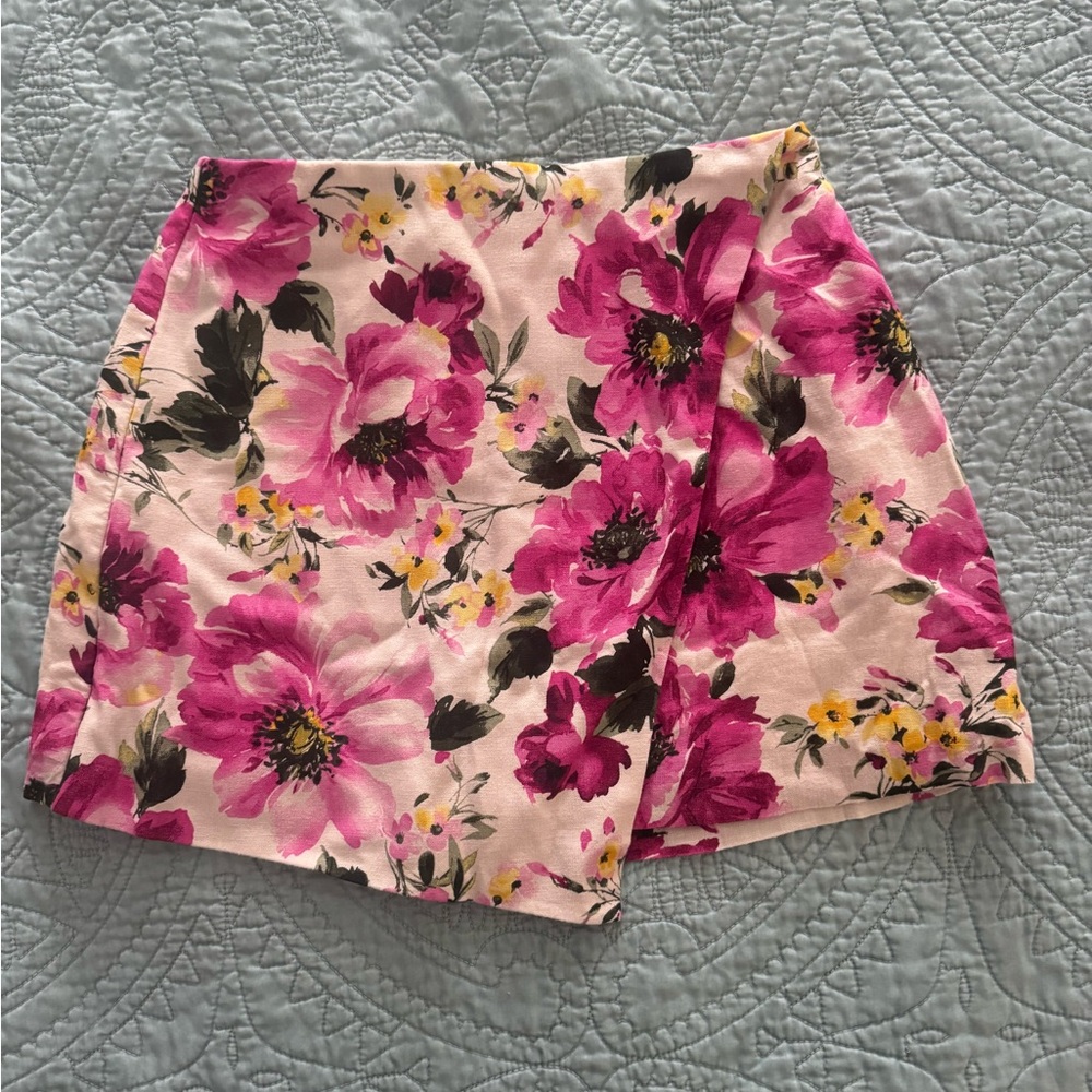NWT Abercrombie & Fitch Pink Floral Linen Mini Skirt
